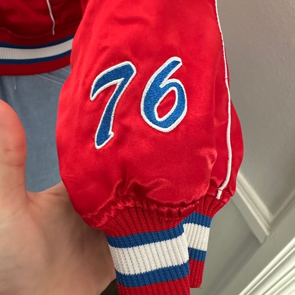 Vintage Red Satin PHILA Bomber Jacket - Picture 6 of 7